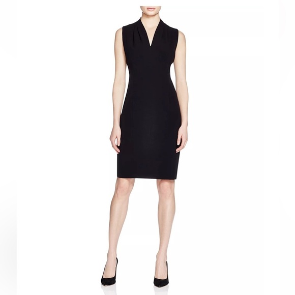 Tahari Sleeveless V Neck Sheath Wool Dress - Picture 2 of 11